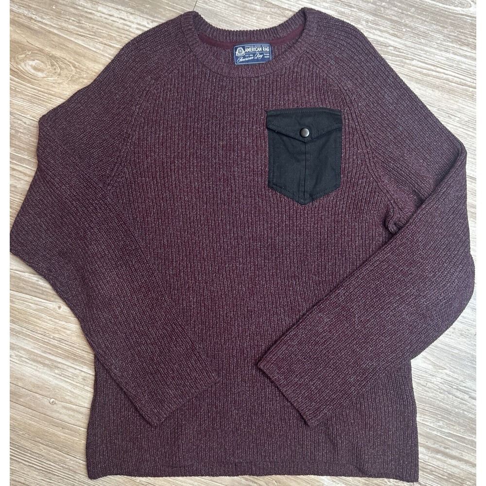 American Rag Men's Cotton Pull Over Sweater with Front Pocket Size Large